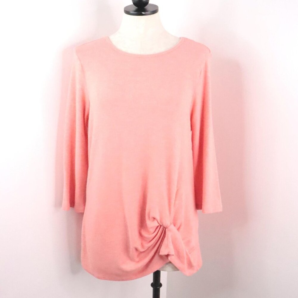 Christopher & Banks Soft Peachy Pink Crew Neck Knotted Front Sweater WL